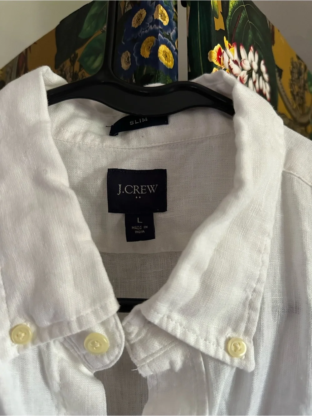 J.Crew Men's Short-Sleeve Irish Linen Shirt White Button Down Large Slim